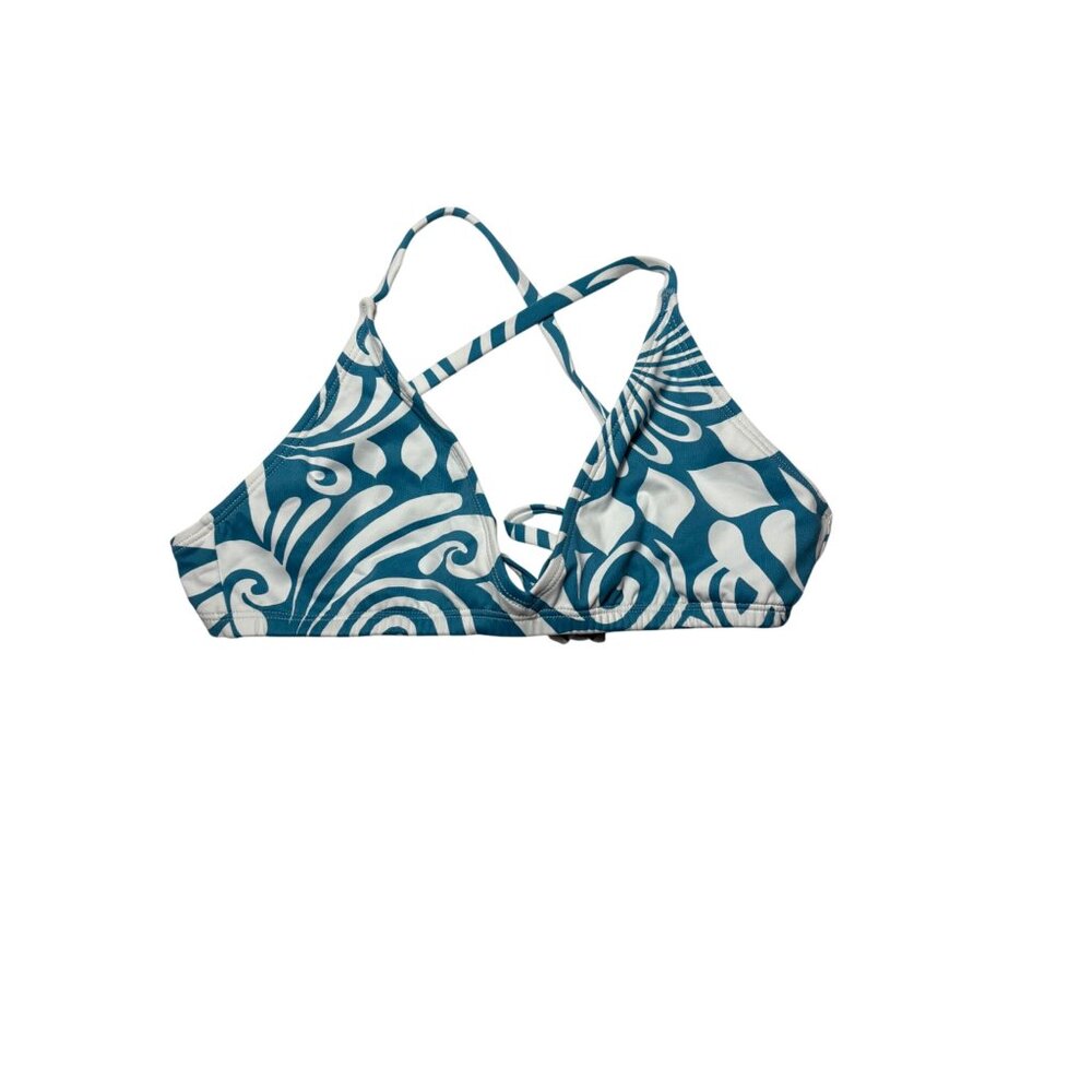 Paulani Women’s Size Medium Blue White Hawaiian Swimsuit Bikini Top Summer Beach